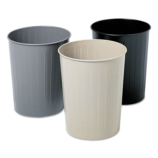 Safco Round Wastebaskets, 6 gal, Steel, Black (9604BL)