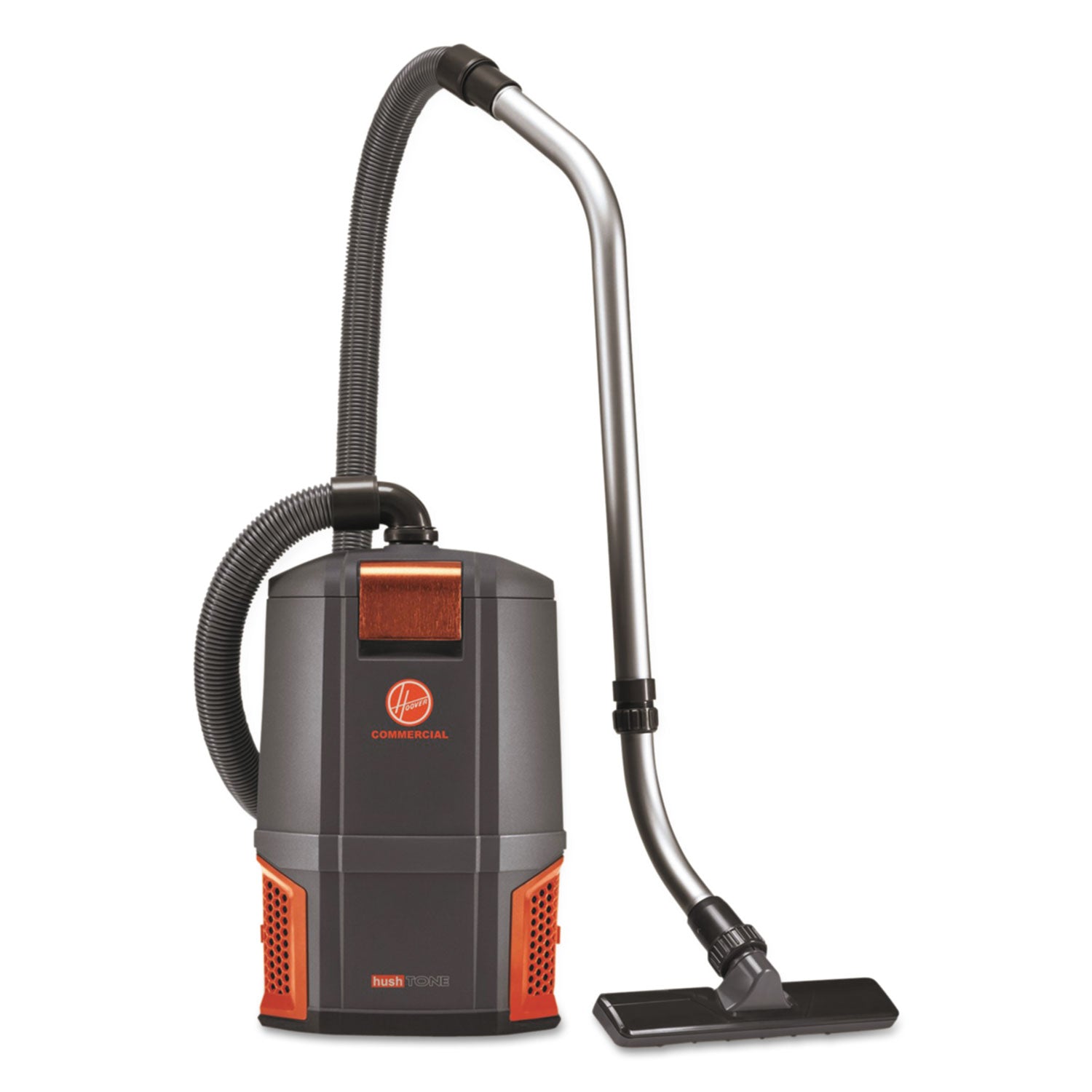 Hoover HushTone Backpack Vacuum, 6 qt Tank Capacity, Gray/Orange (CH34006)