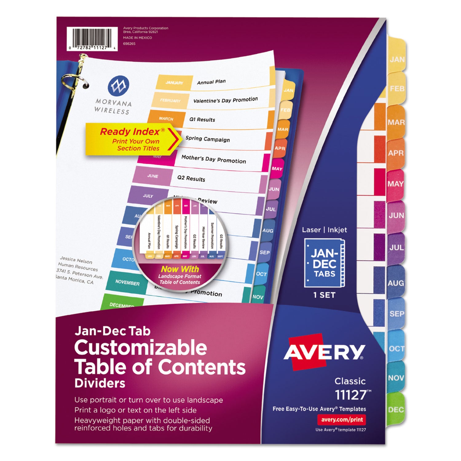 Avery Customizable TOC Ready Index Multicolor Tab Dividers, 12-Tab, Jan. to Dec., 11 x 8.5, White, Traditional Color Tabs, 1 Set (11127)