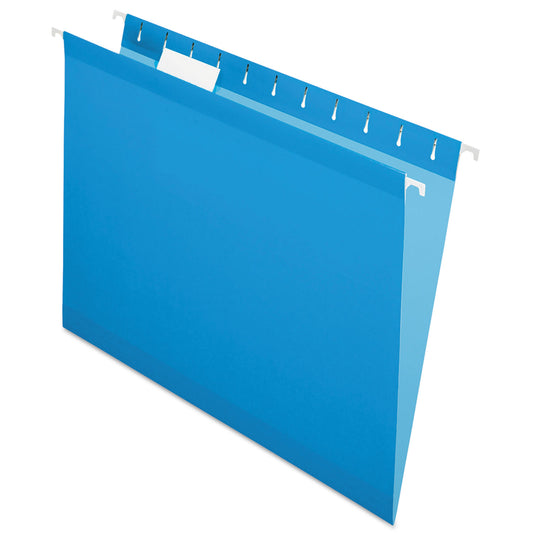 Pendaflex Colored Reinforced Hanging Folders, Letter Size, 1/5-Cut Tabs, Blue, 25/Box (415215BLU)