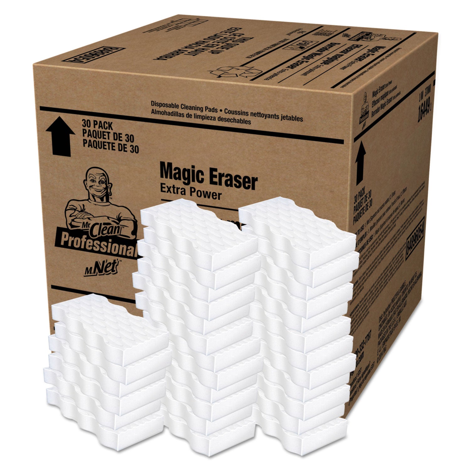 Mr. Clean Magic Eraser Extra Durable, 4.6 x 2.4, 0.7" Thick, White, 30/Carton (16449)