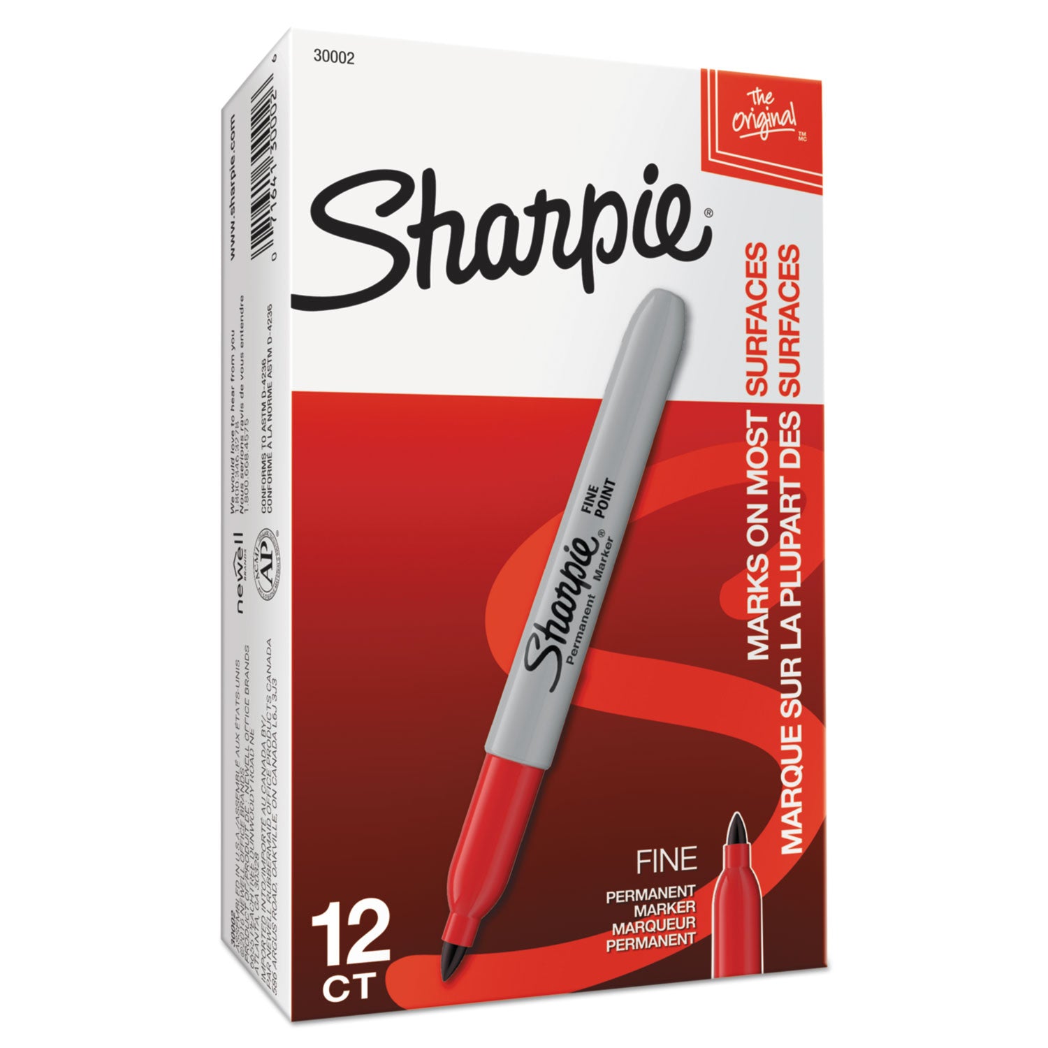 Sharpie Fine Tip Permanent Marker, Fine Bullet Tip, Red, Dozen (30002B)