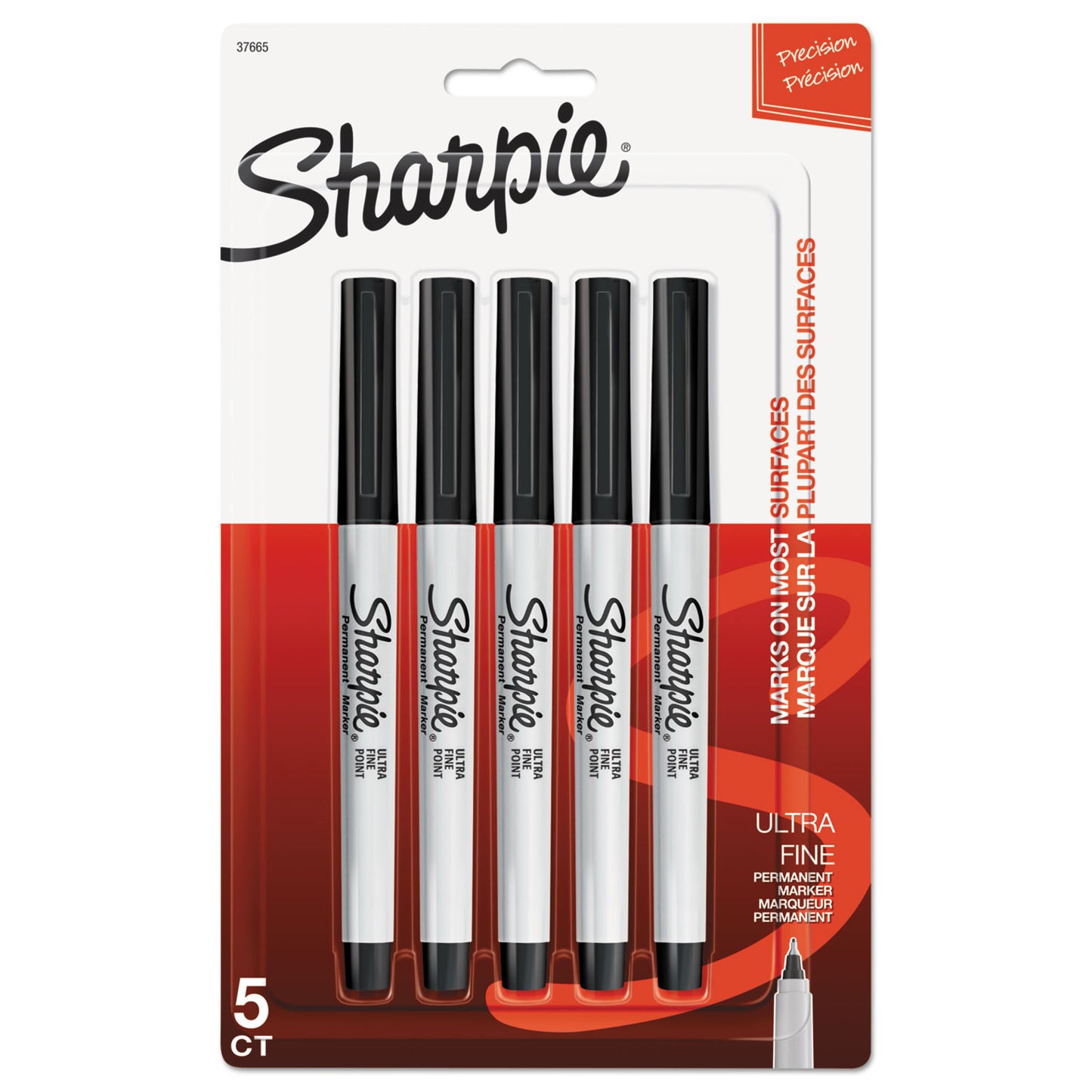 Sharpie Ultra Fine Tip Permanent Marker, Ultra-Fine Needle Tip, Black, 5/Pack (37665PP)