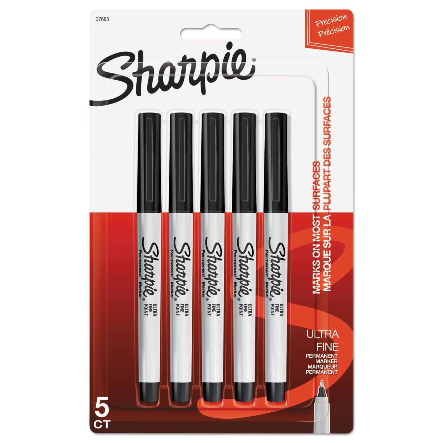 Sharpie Ultra Fine Tip Permanent Marker, Ultra-Fine Needle Tip, Black, 5/Pack (37665PP)