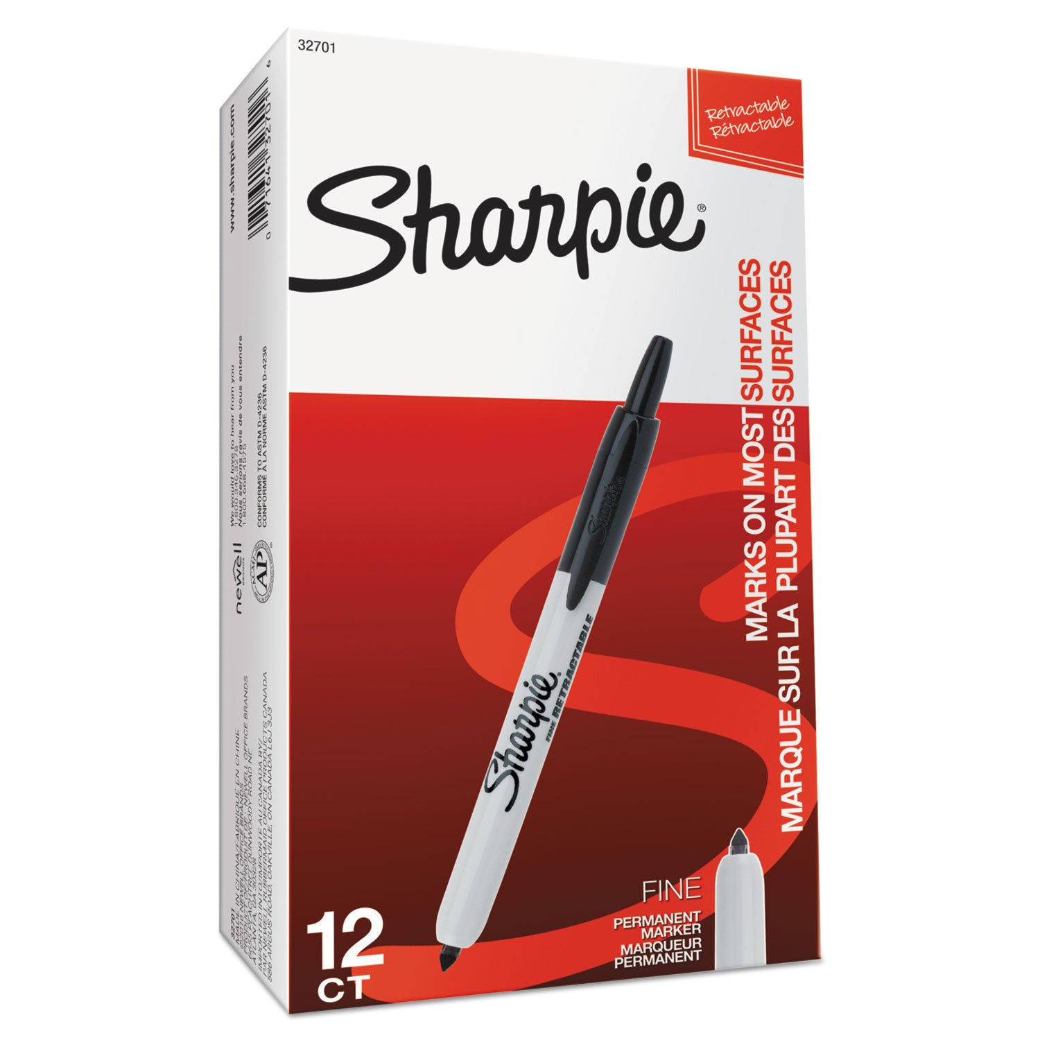Sharpie Retractable Permanent Marker, Fine Bullet Tip, Black (32701)