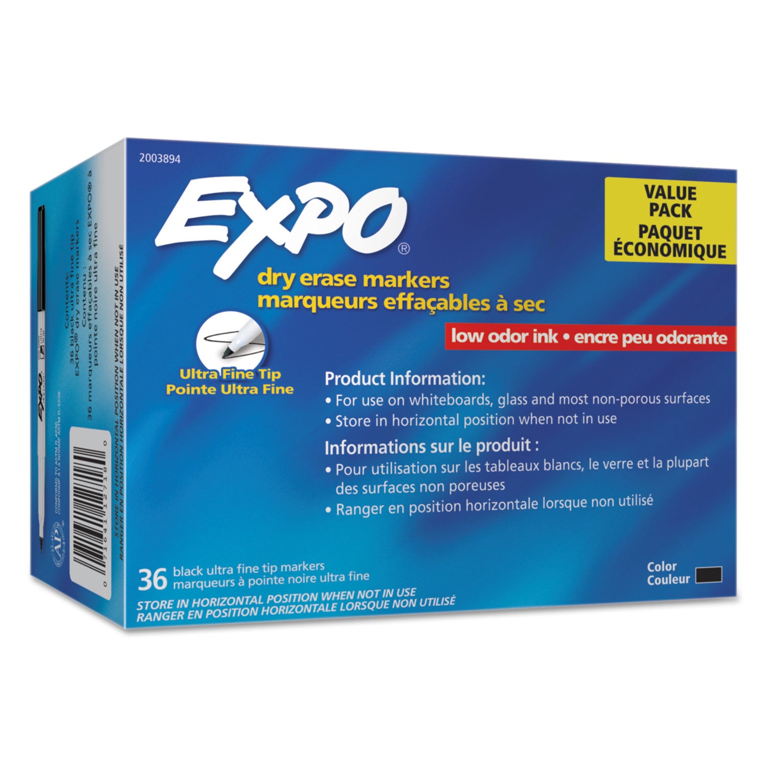 EXPO Low-Odor Dry Erase Marker Office Value Pack, Extra-Fine Bullet Tip, Black, 36/Pack (2003894)