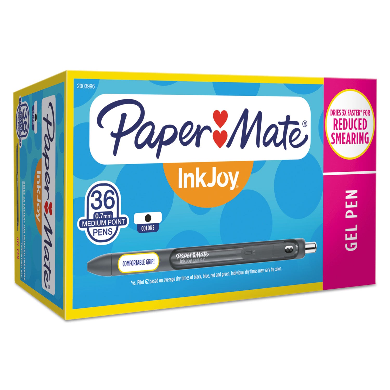 Paper Mate InkJoy Gel Pen, Retractable, Medium 0.7 mm, Black Ink, Black/Smoke Barrel, 36/Pack (2003996)