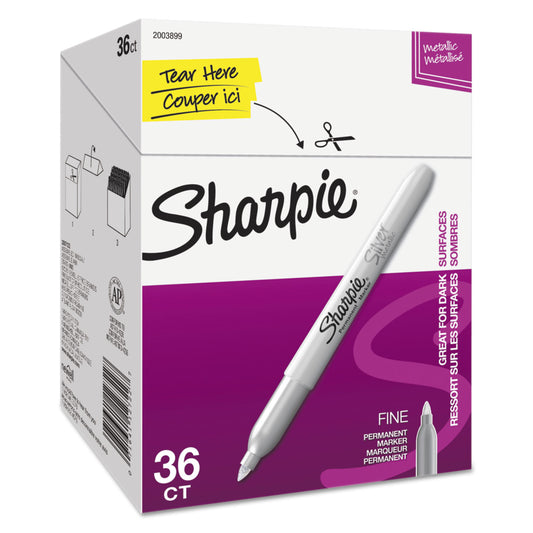 Sharpie Metallic Fine Point Permanent Marker Value Pack, Fine Bullet Tip, Metallic Silver, 36/Pack (2003899)