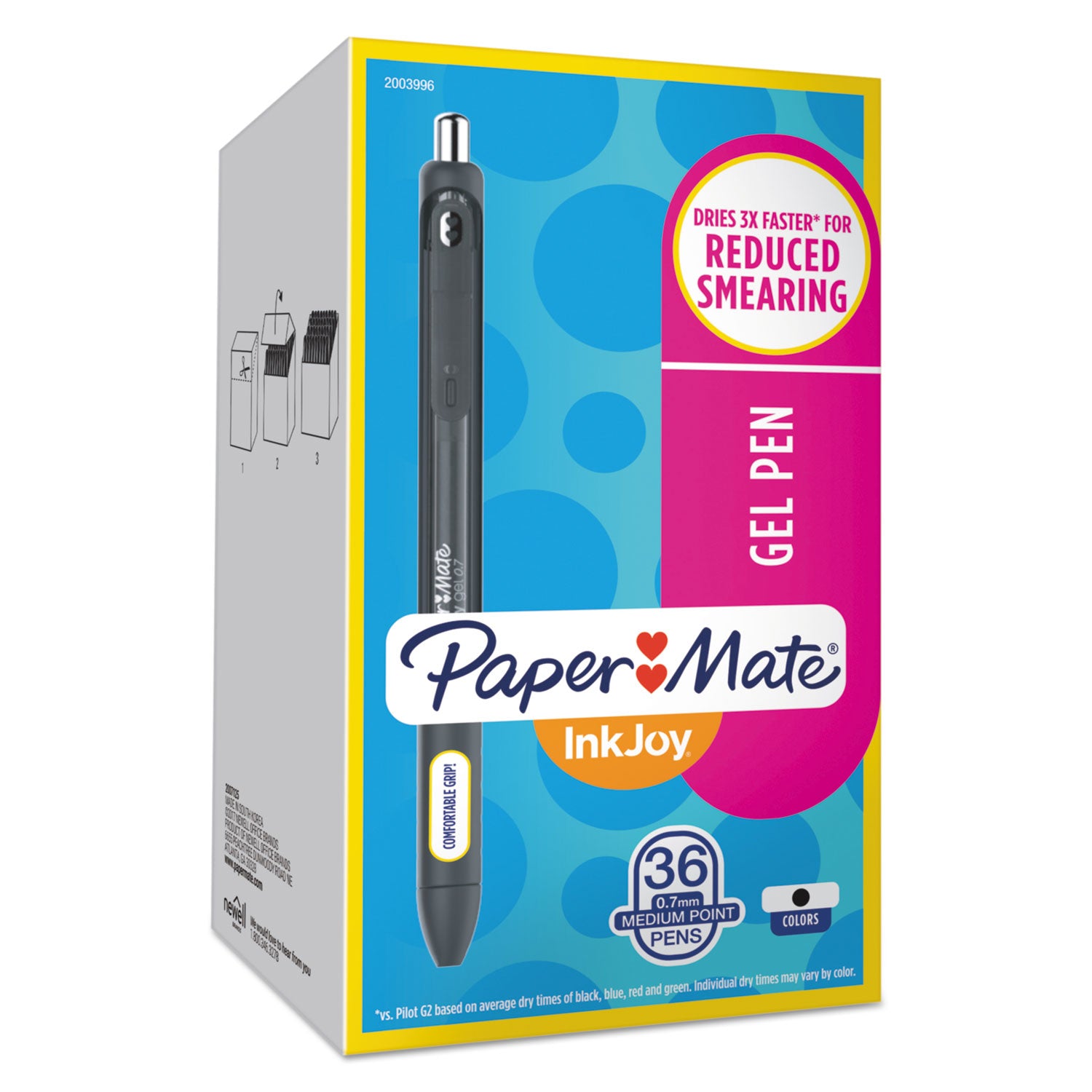 Paper Mate InkJoy Gel Pen, Retractable, Medium 0.7 mm, Black Ink, Black/Smoke Barrel, 36/Pack (2003996)