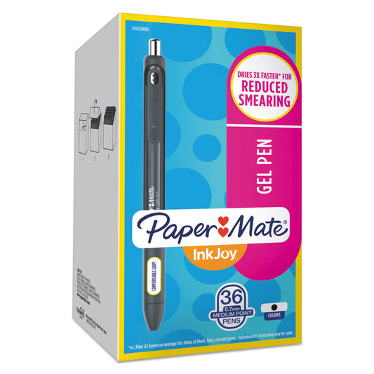 Paper Mate InkJoy Gel Pen, Retractable, Medium 0.7 mm, Black Ink, Black/Smoke Barrel, 36/Pack (2003996)