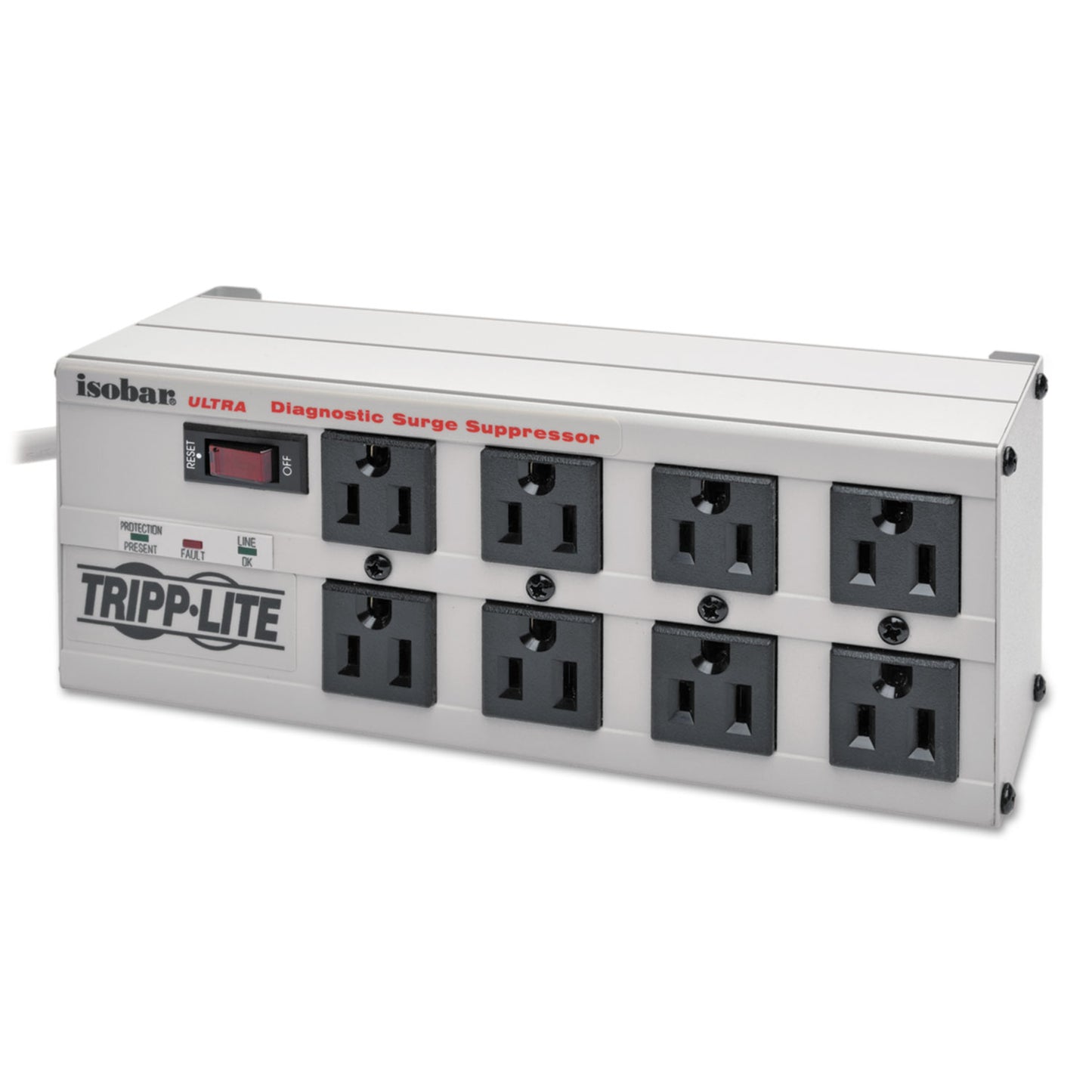 Tripp Lite Isobar Surge Protector, 8 AC Outlets, 12 ft Cord, 3,840 J, Light Gray (ISOBAR8ULTRA)