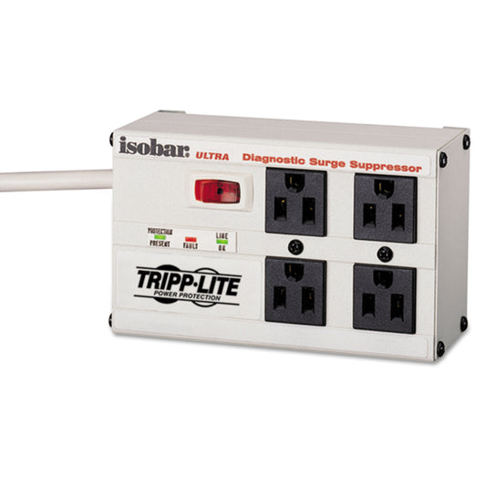 Tripp Lite Isobar Surge Protector, 4 AC Outlets, 6 ft Cord, 3,330 J, Light Gray (ISOBAR4)