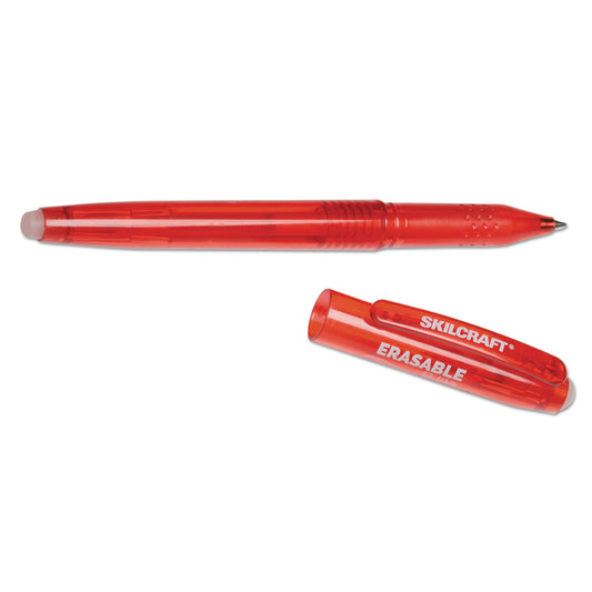 AbilityOne 7520016580387, SKILCRAFT Erasable Re-Write Gel Pen, Stick, Medium 0.7 mm, Red Ink, Translucent Red Barrel, Dozen