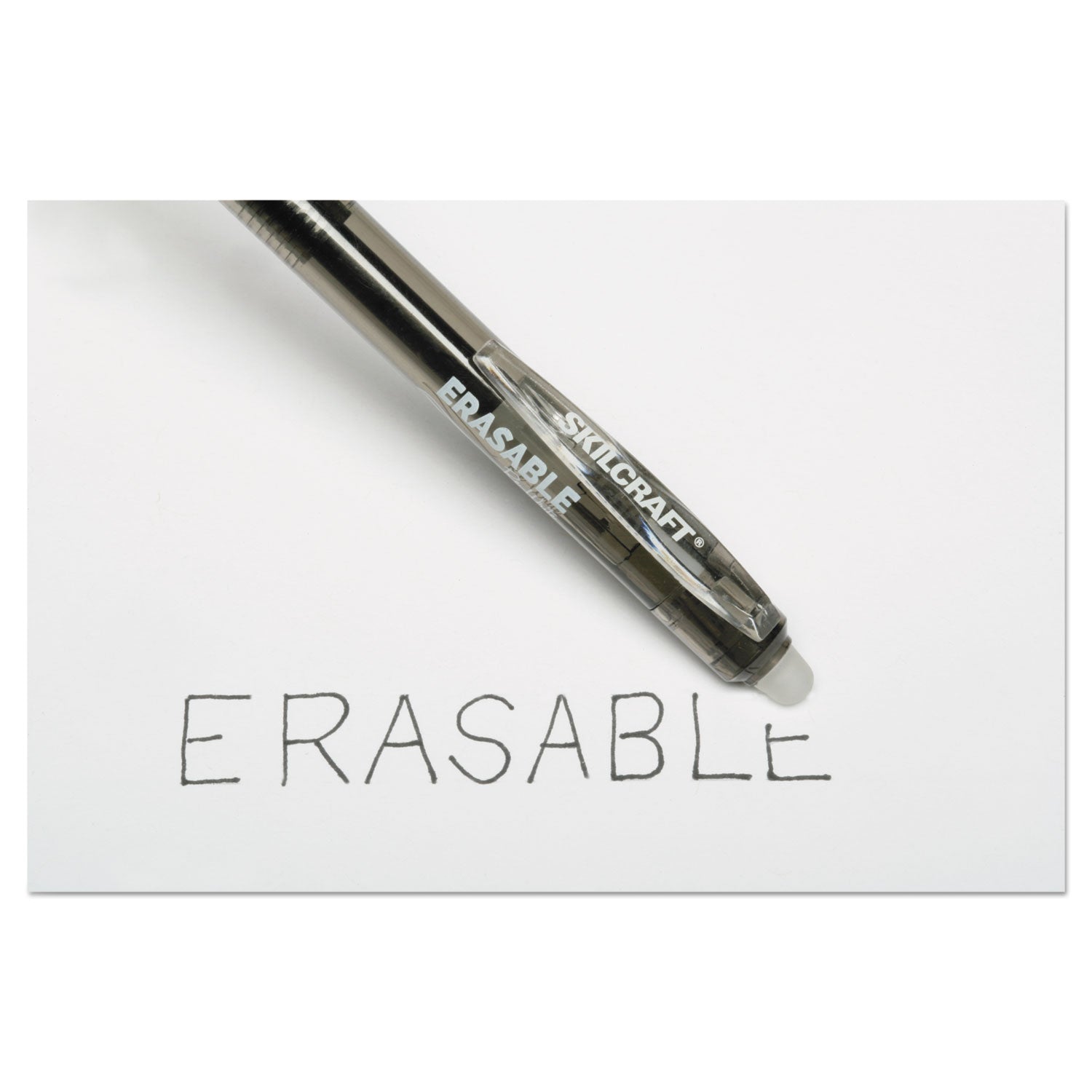 AbilityOne 7520016580692, SKILCRAFT Erasable Re-Write Gel Pen, Retractable, Medium 0.7 mm, Black Ink, Smoke/Black Barrel, Dozen