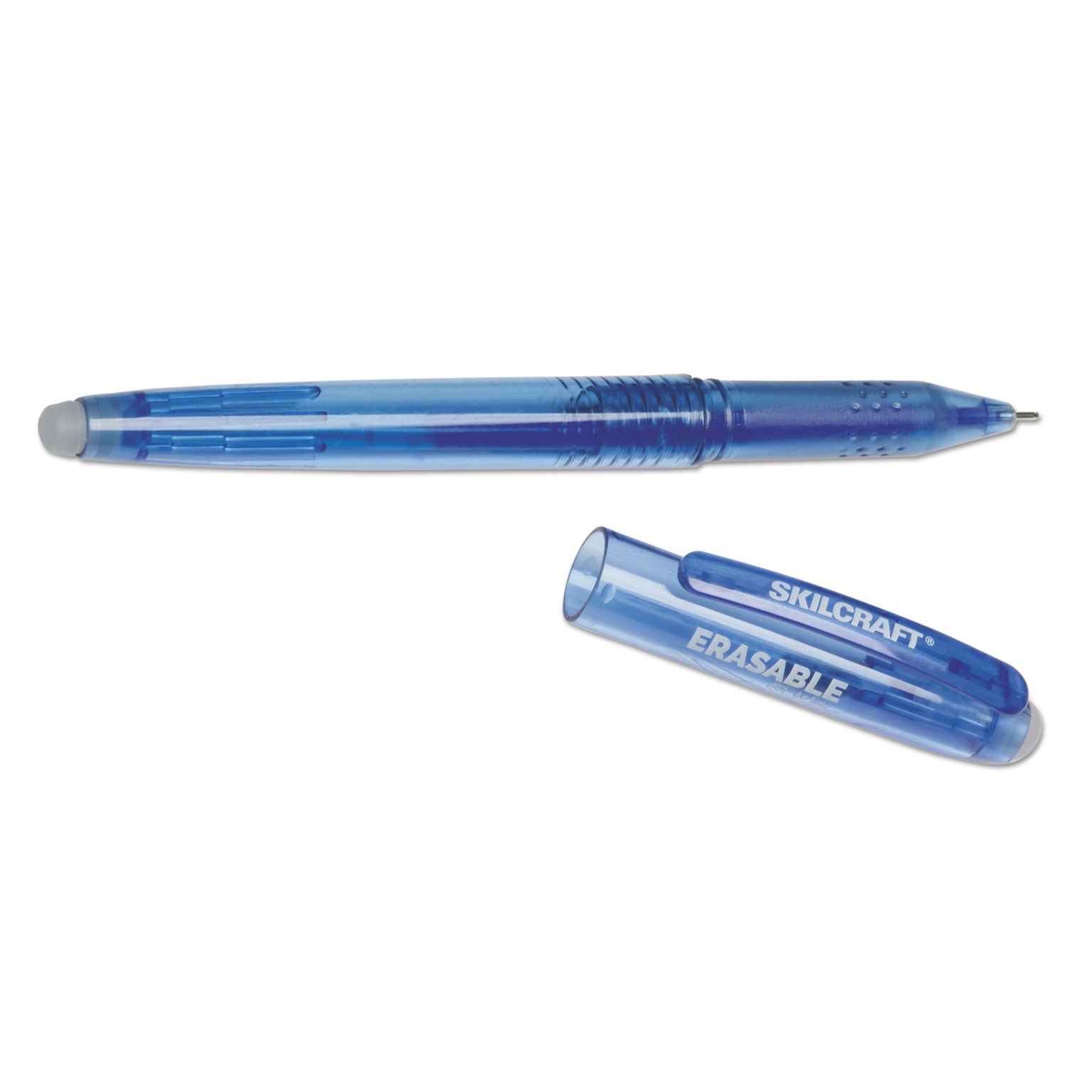 AbilityOne 7520016580389, SKILCRAFT Erasable Re-Write Gel Pen, Stick, Medium 0.7 mm, Blue Ink, Translucent Blue Barrel, Dozen