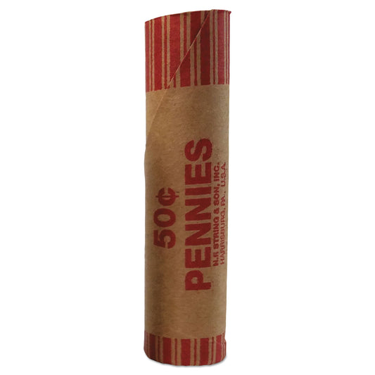 ICONEX Preformed Tubular Coin Wrappers, Pennies, $0.50, 1,000 Wrappers/Box (65029)