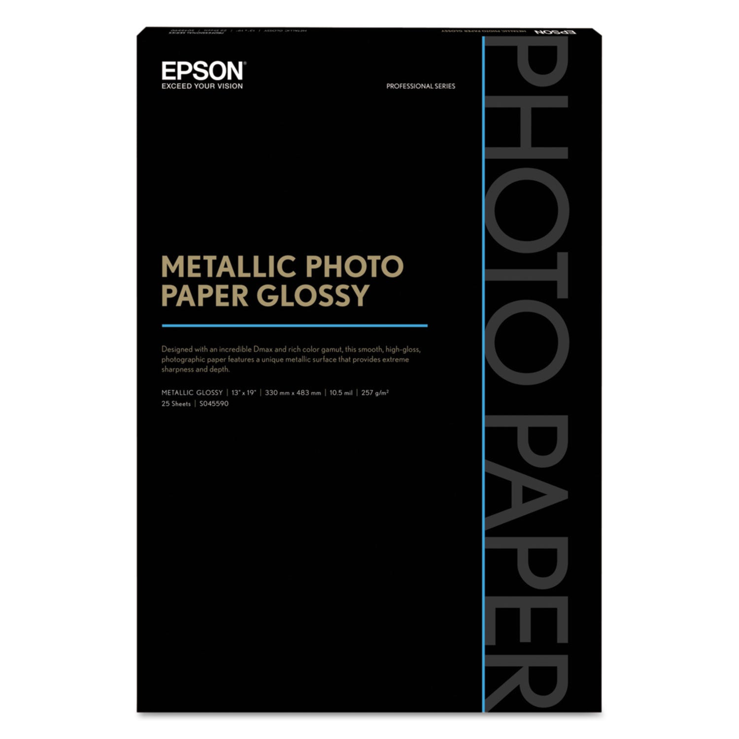 Epson Professional Media Metallic Gloss Photo Paper, 5.5 mil, 13 x 19, White, 25/Pack (S045590)