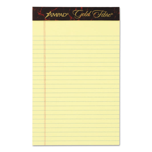 Ampad Gold Fibre Quality Writing Pads, Medium/College Rule, 50 Canary-Yellow 5 x 8 Sheets, Dozen (20004)