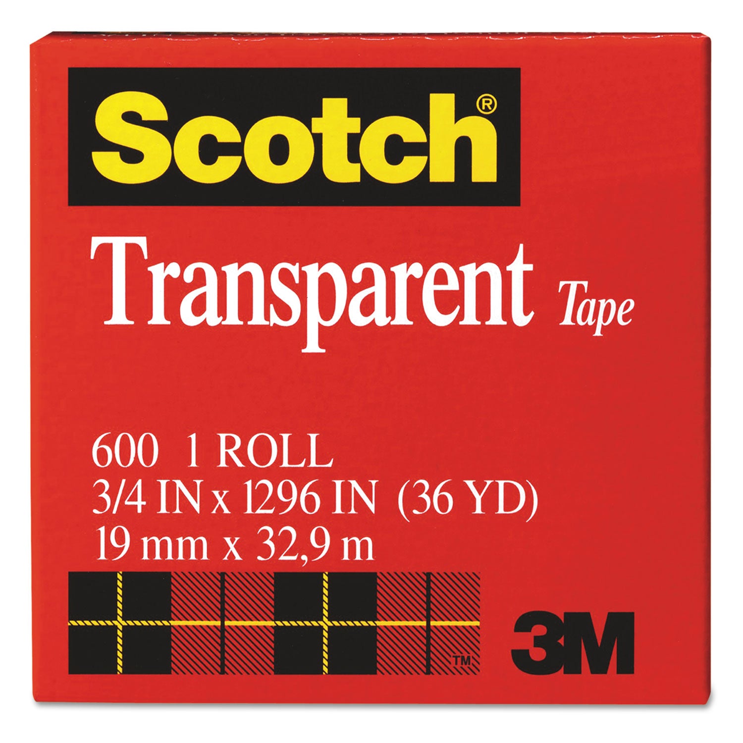 Scotch Transparent Tape, 1" Core, 0.75" x 36 yds, Transparent (600341296)