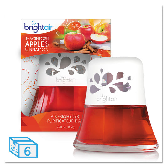 Bright Air Scented Oil Air Freshener, Macintosh Apple and Cinnamon, Red, 2.5 oz, 6/Carton (900022CT)