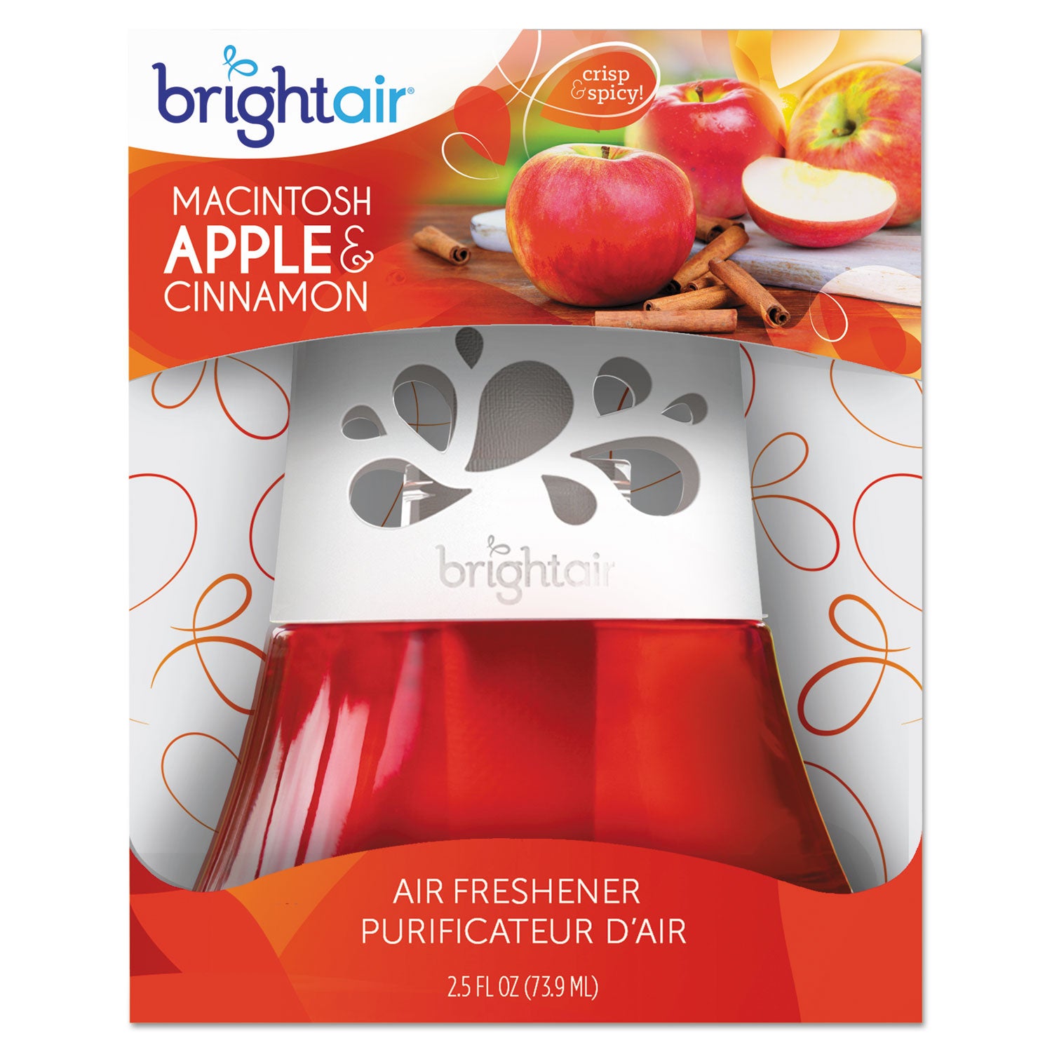 Bright Air Scented Oil Air Freshener, Macintosh Apple and Cinnamon, Red, 2.5 oz, 6/Carton (900022CT)