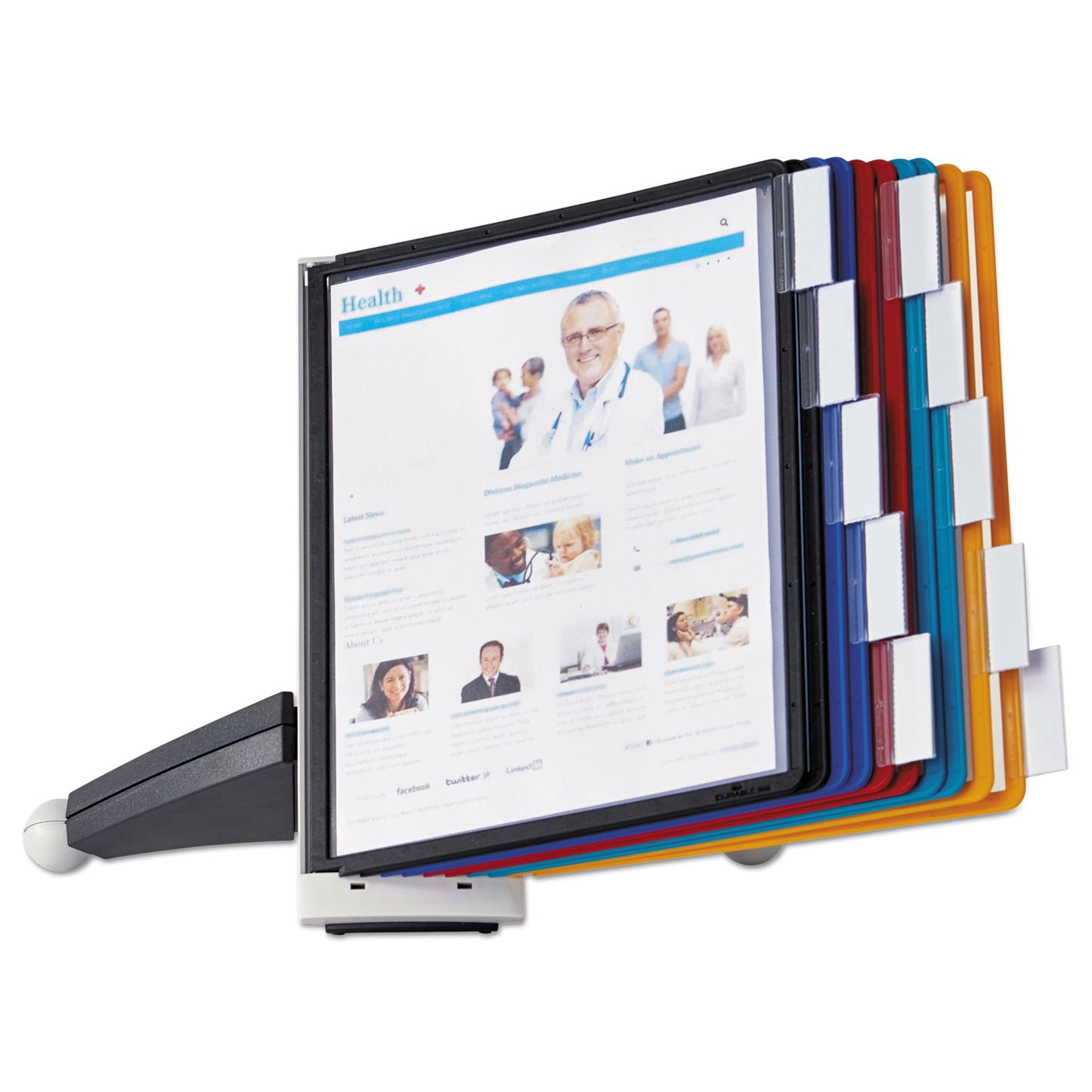 Durable SHERPA Desk Reference System, 10 Panels, 10 x 5.63 x 13.88, Assorted Borders (554200)