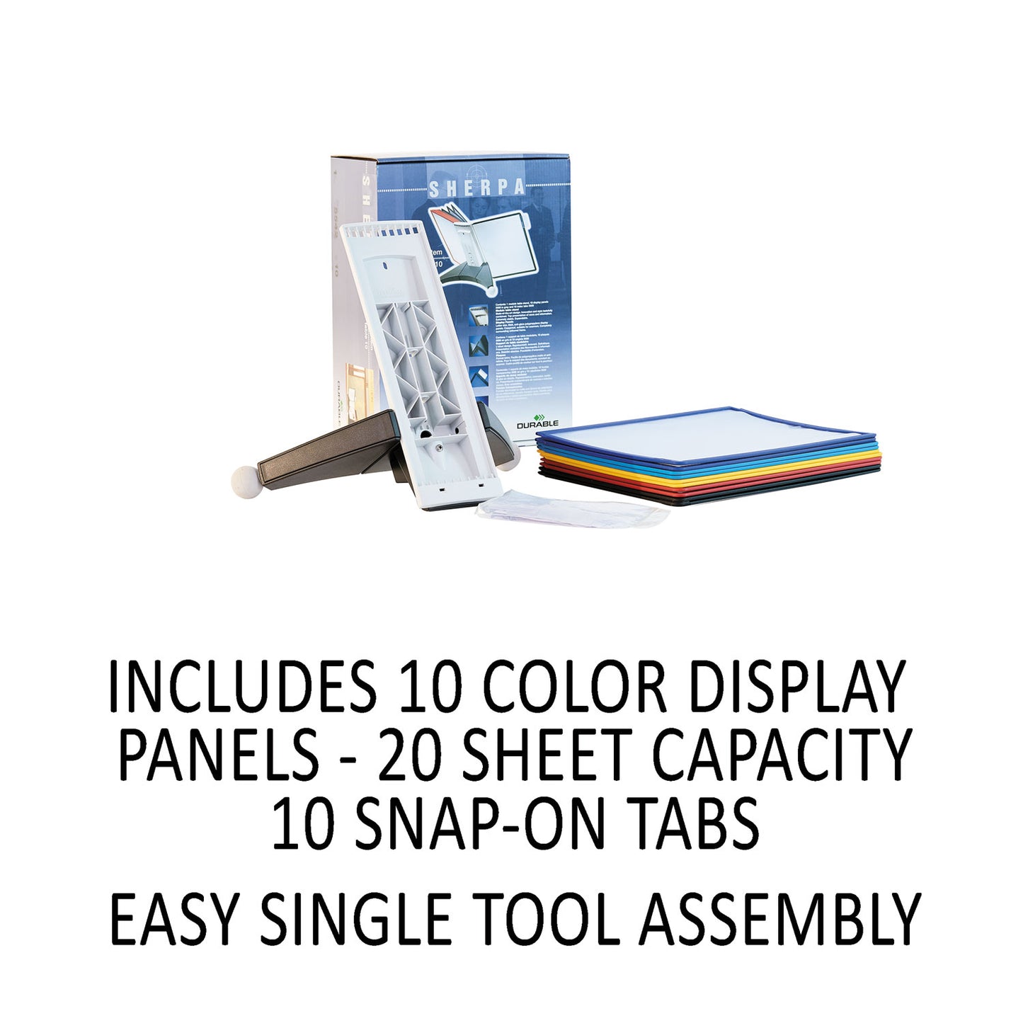 Durable SHERPA Desk Reference System, 10 Panels, 10 x 5.63 x 13.88, Assorted Borders (554200)