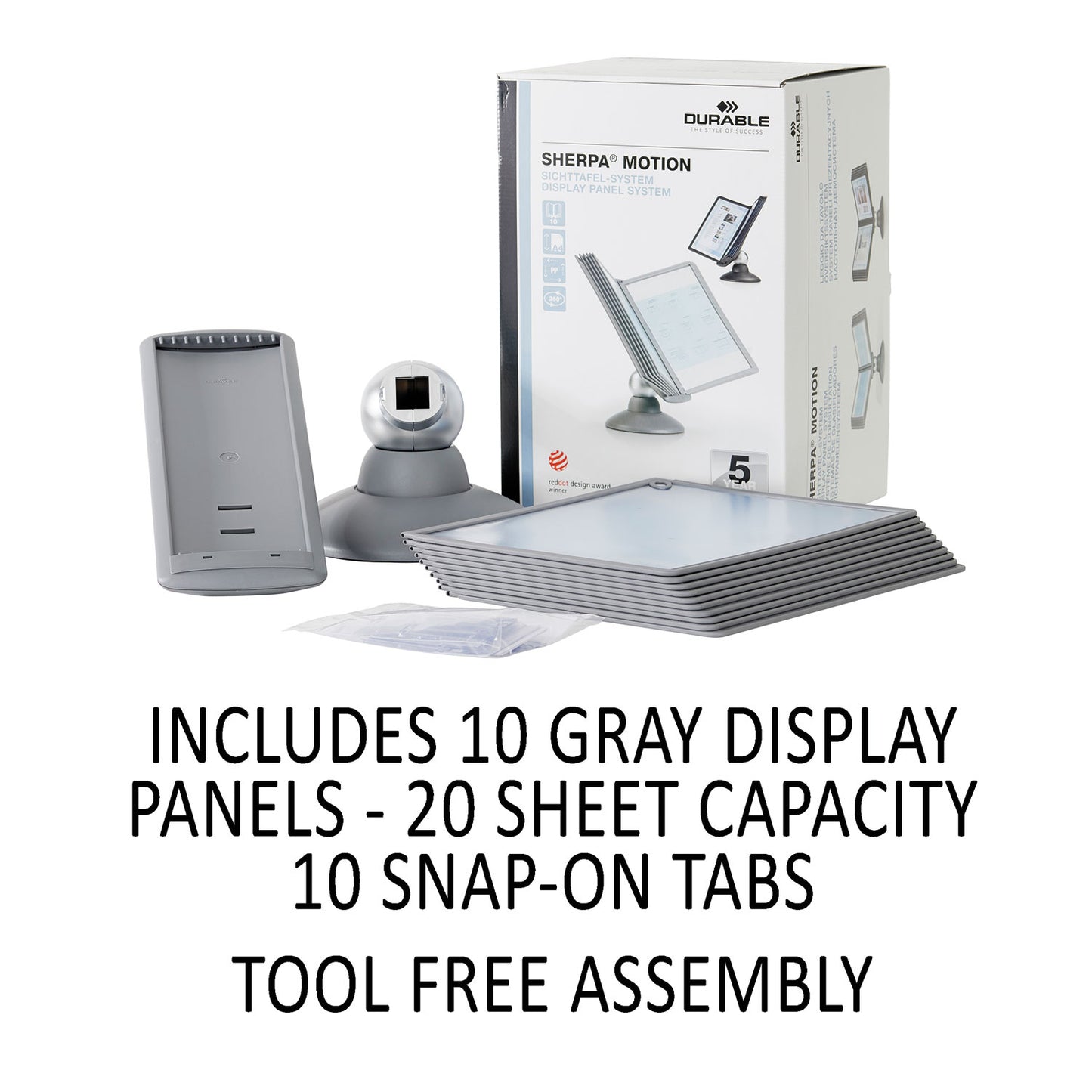 Durable SHERPA Motion Desk Reference System, 10 Panels, Gray Borders (553937)