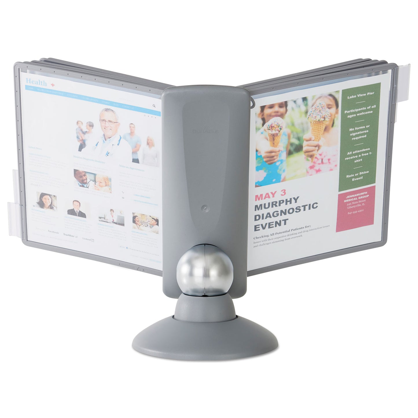 Durable SHERPA Motion Desk Reference System, 10 Panels, Gray Borders (553937)