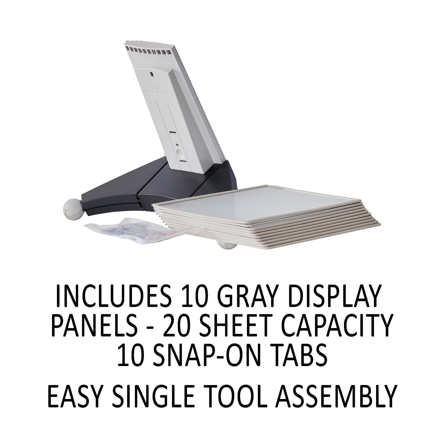 Durable SHERPA Desk Reference System, 10 Panels, 10 x 5.88 x 13.5, Gray Borders (554210)