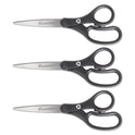 Westcott KleenEarth Basic Plastic Handle Scissors, 8" Long, 3.25" Cut Length, Straight Black Handle, 3/Pack (15585)