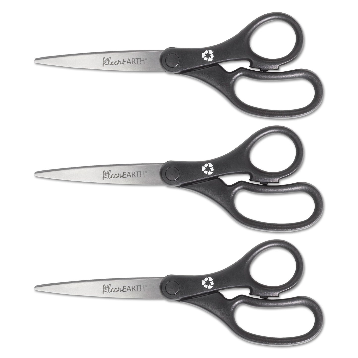 Westcott KleenEarth Basic Plastic Handle Scissors, 8" Long, 3.25" Cut Length, Straight Black Handle, 3/Pack (15585)