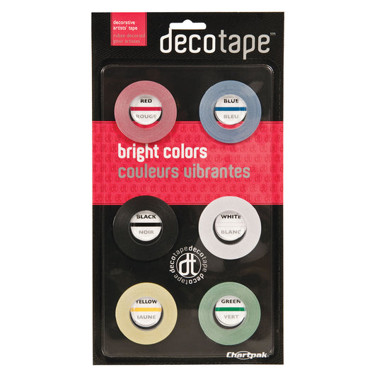 Chartpak Deco Bright Decorative Tape, 1" Core, 0.13" x 27 ft, Assorted Colors, 6/Box (DEC001)