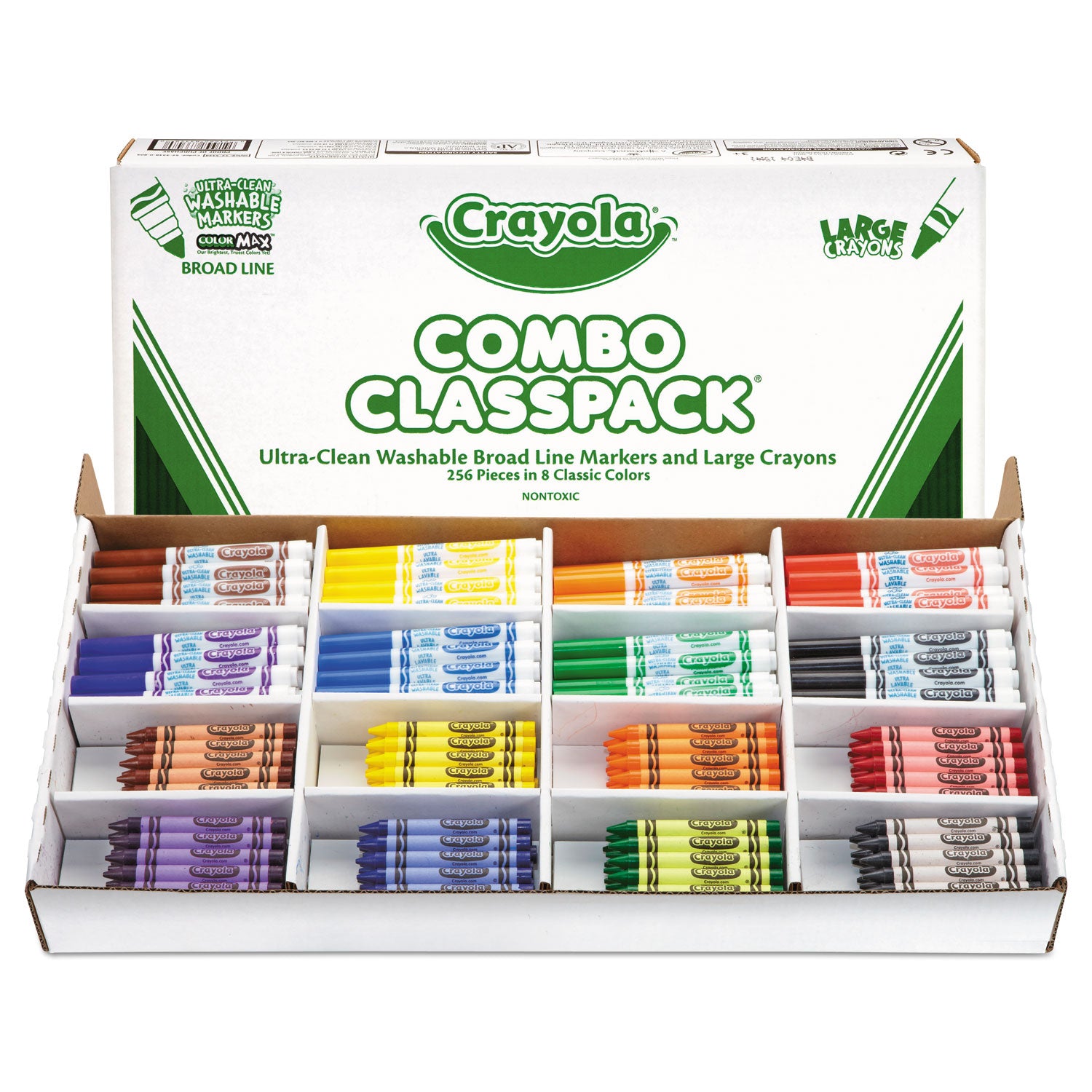 Crayola Crayon and Ultra-Clean Washable Marker Classpack, 8 Colors, 128 Each Crayons/Markers, 256/Box (523348)