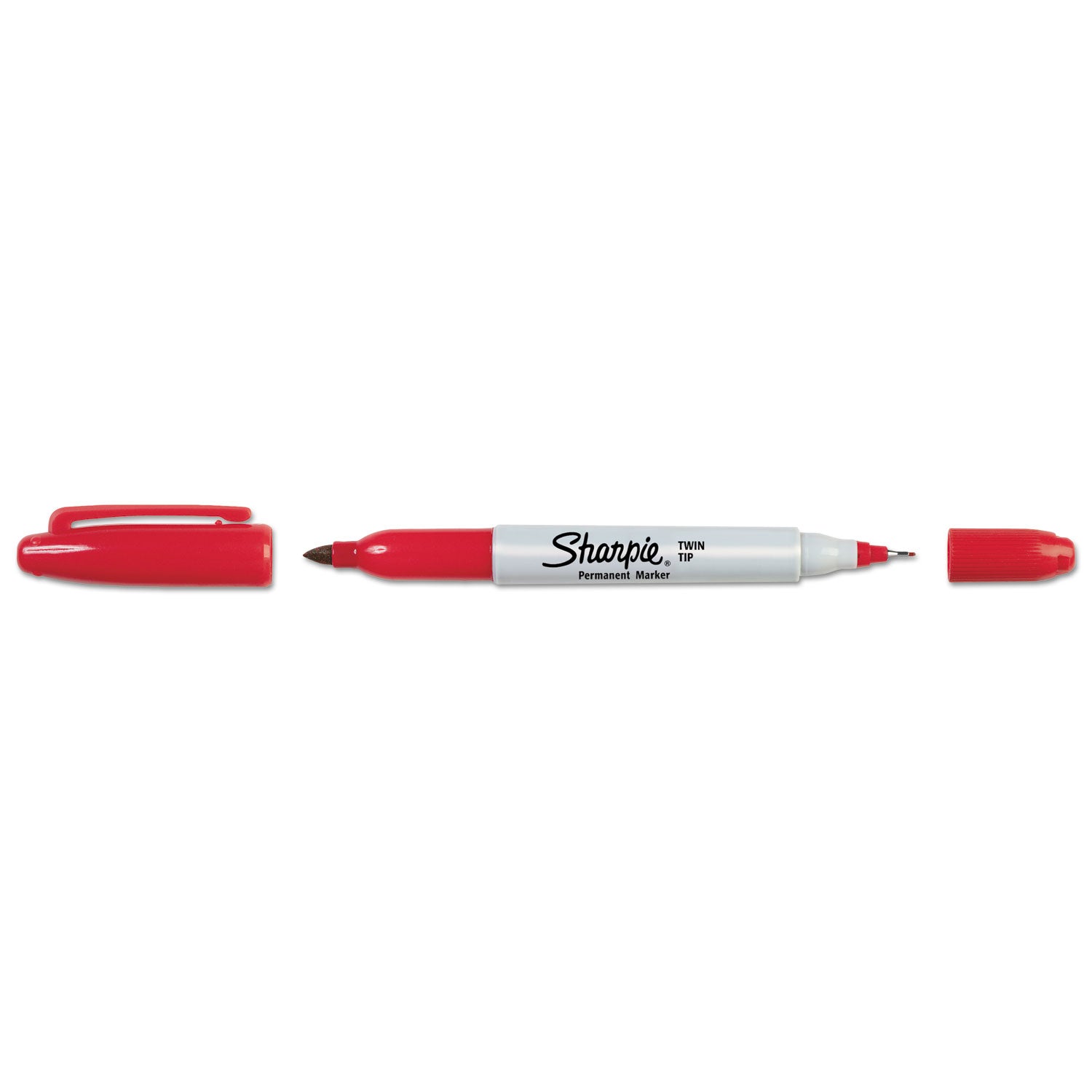Sharpie Twin-Tip Permanent Marker, Extra-Fine/Fine Bullet Tips, Red, Dozen (32002)