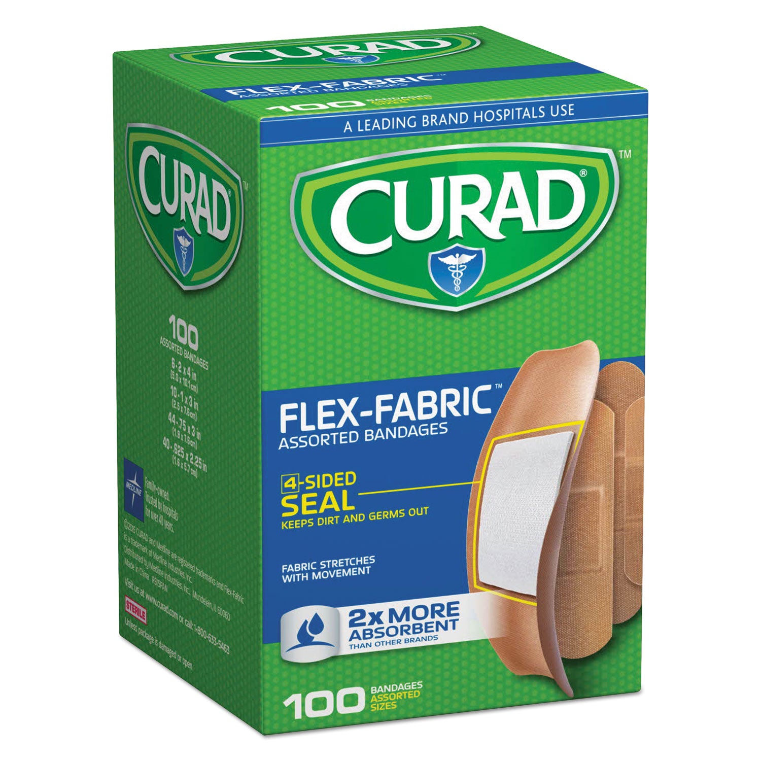 Curad Flex Fabric Bandages, Assorted Sizes, 100/Box (CUR0700RB)