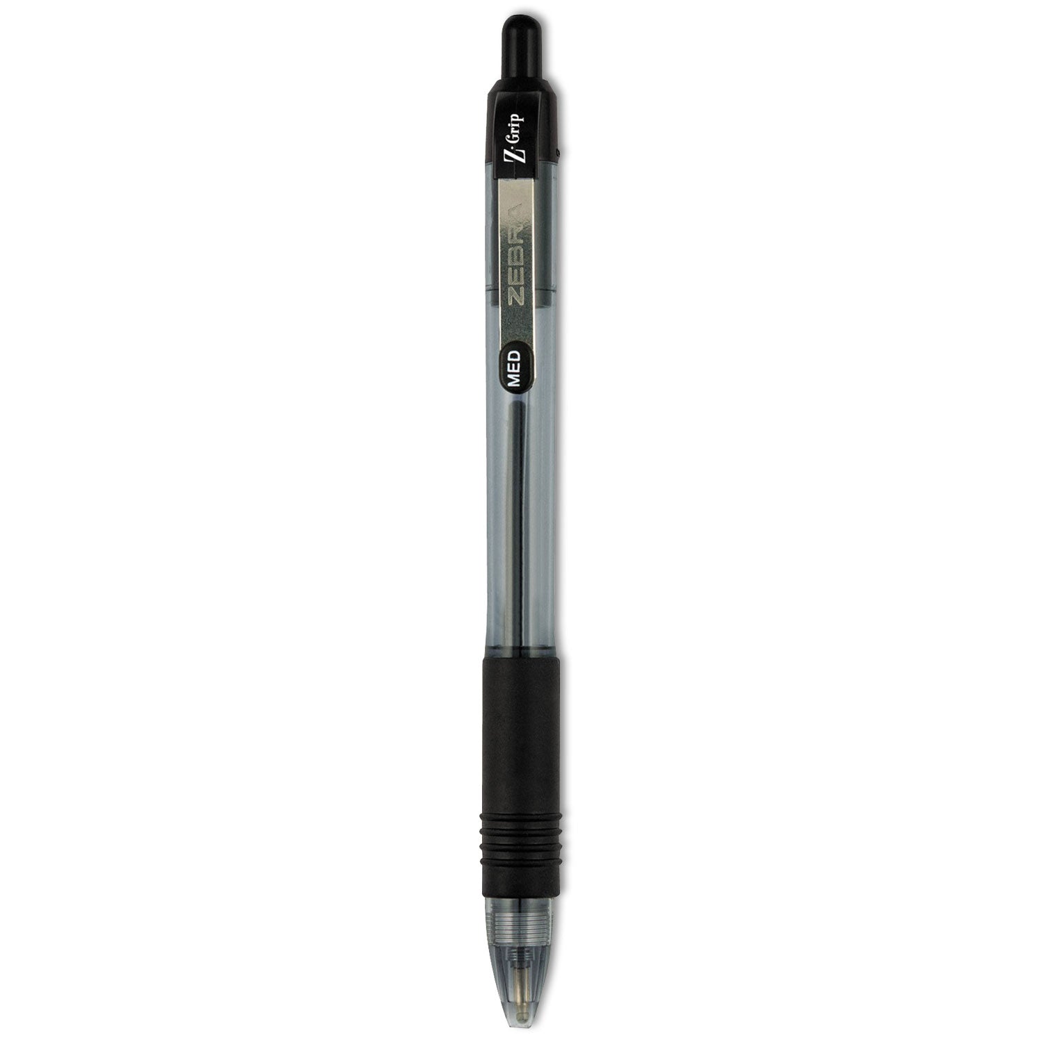 Zebra Z-Grip Ballpoint Pen, Retractable, Medium 1 mm, Black Ink, Clear/Black Barrel, 12/Pack (22210)