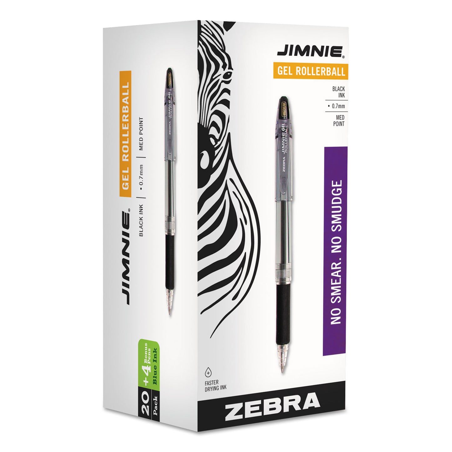 Zebra Jimnie Gel Pen Value Pack, Stick, Medium 0.7 mm, Black Ink, Clear/Black Barrel, 24/Box (14410)