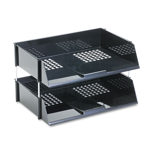 Deflecto Industrial Tray Side-Load Stacking Tray Set, 2 Sections, Letter to Legal Size Files, 16.38" x 11.13" x 3.5", Black, 2/Pack (582704)