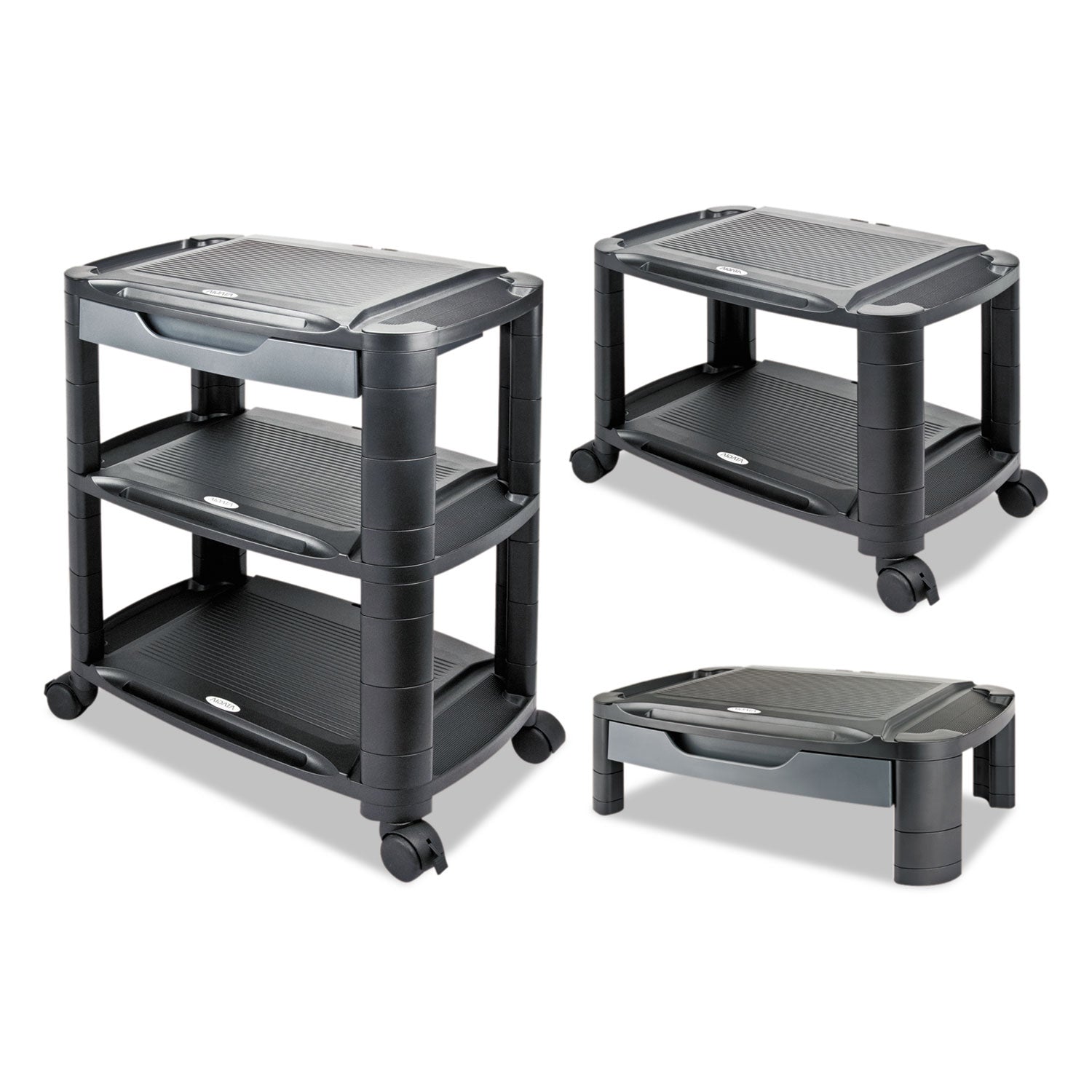 Alera 3-in-1 Cart/Stand, Plastic, 3 Shelves, 1 Drawer, 100 lb Capacity, 21.63" x 13.75" x 24.75", Black/Gray (U3N1BL)