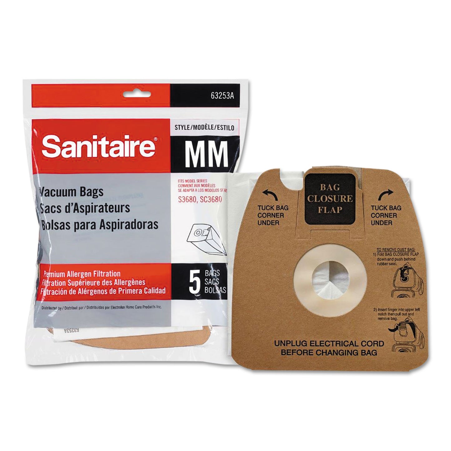 Sanitaire Style MM Disposable Dust Bags with Allergen Filter for SC3683A/SC3683B, 5/Pack (63253A10)