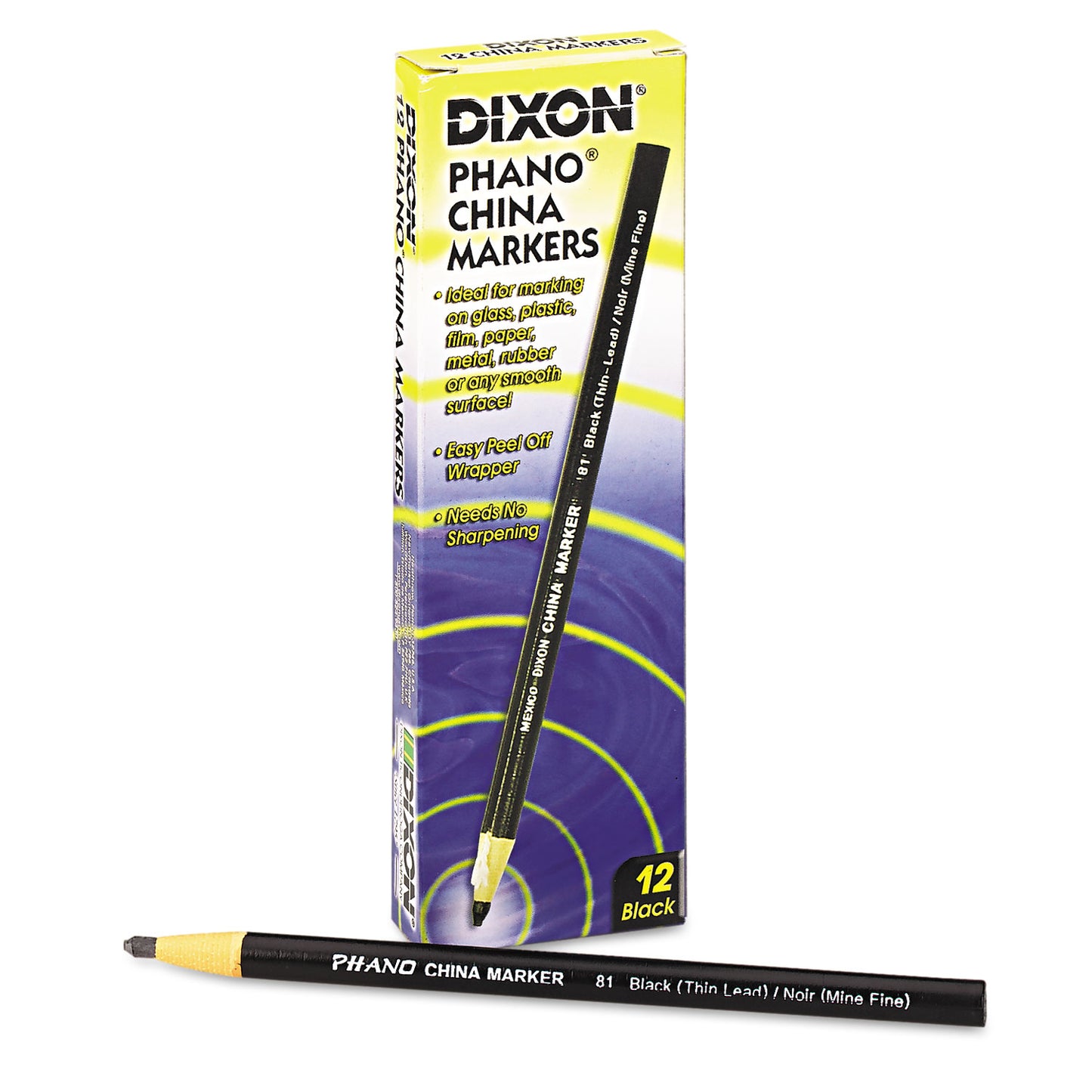 Dixon China Marker, Black, Thin Lead, Dozen (00081)