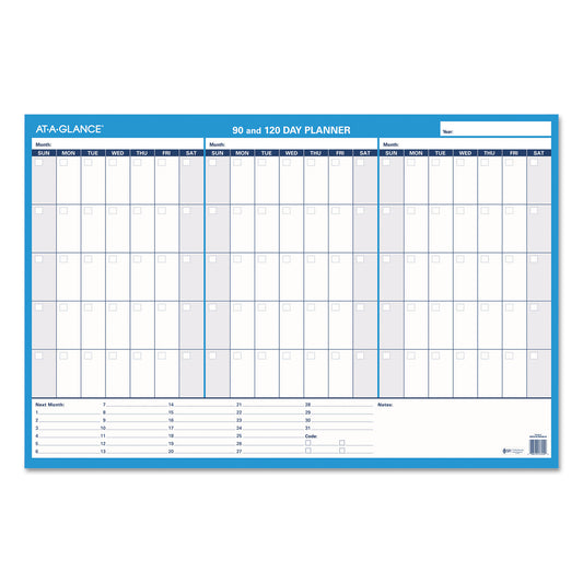 AT-A-GLANCE 90/120-Day Undated Horizontal Erasable Wall Planner, 36 x 24, White/Blue Sheets, Undated (PM23928)