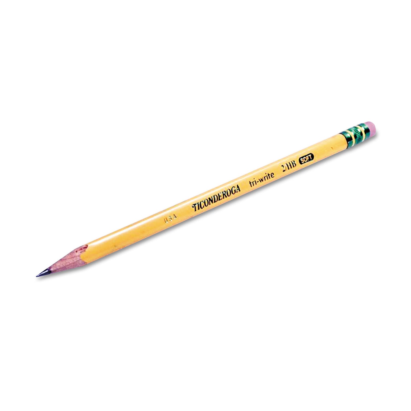 Ticonderoga Tri-Write Triangular Pencil, HB (#2), Black Lead, Yellow Barrel, Dozen (13856)