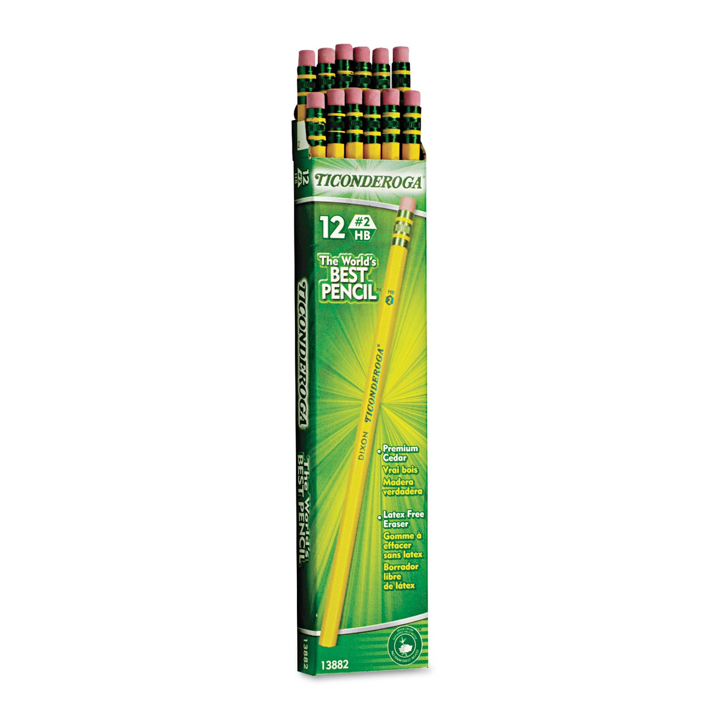 Ticonderoga Pencils, HB (#2), Black Lead, Yellow Barrel, Dozen (13882)