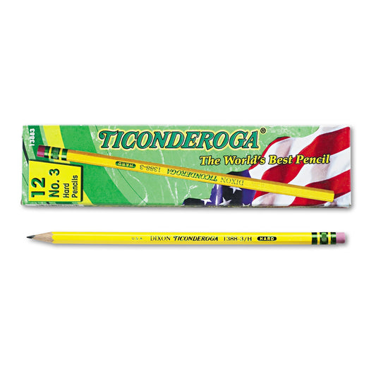 Ticonderoga Pencils, H (#3), Black Lead, Yellow Barrel, Dozen (13883)