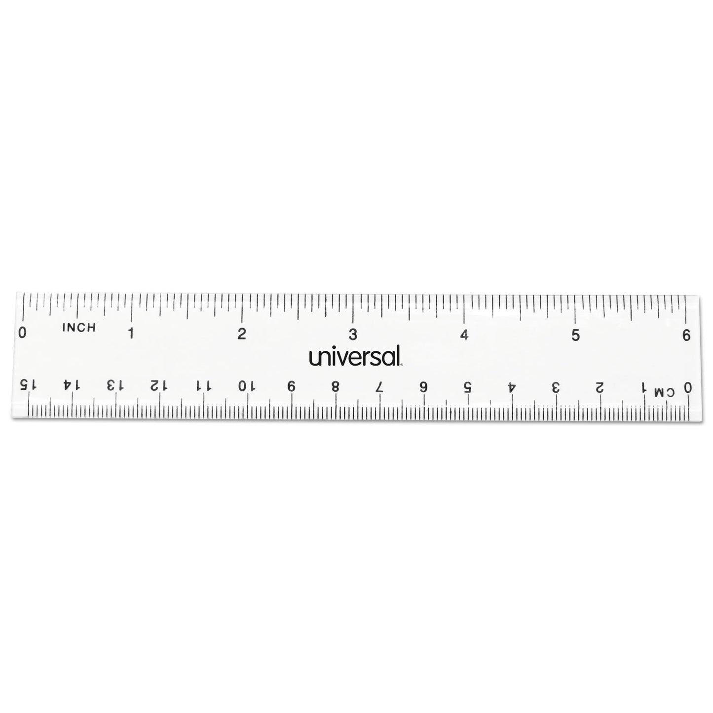 Universal Clear Plastic Ruler, Standard/Metric, 6" Long, Clear, 2/Pack (59025)