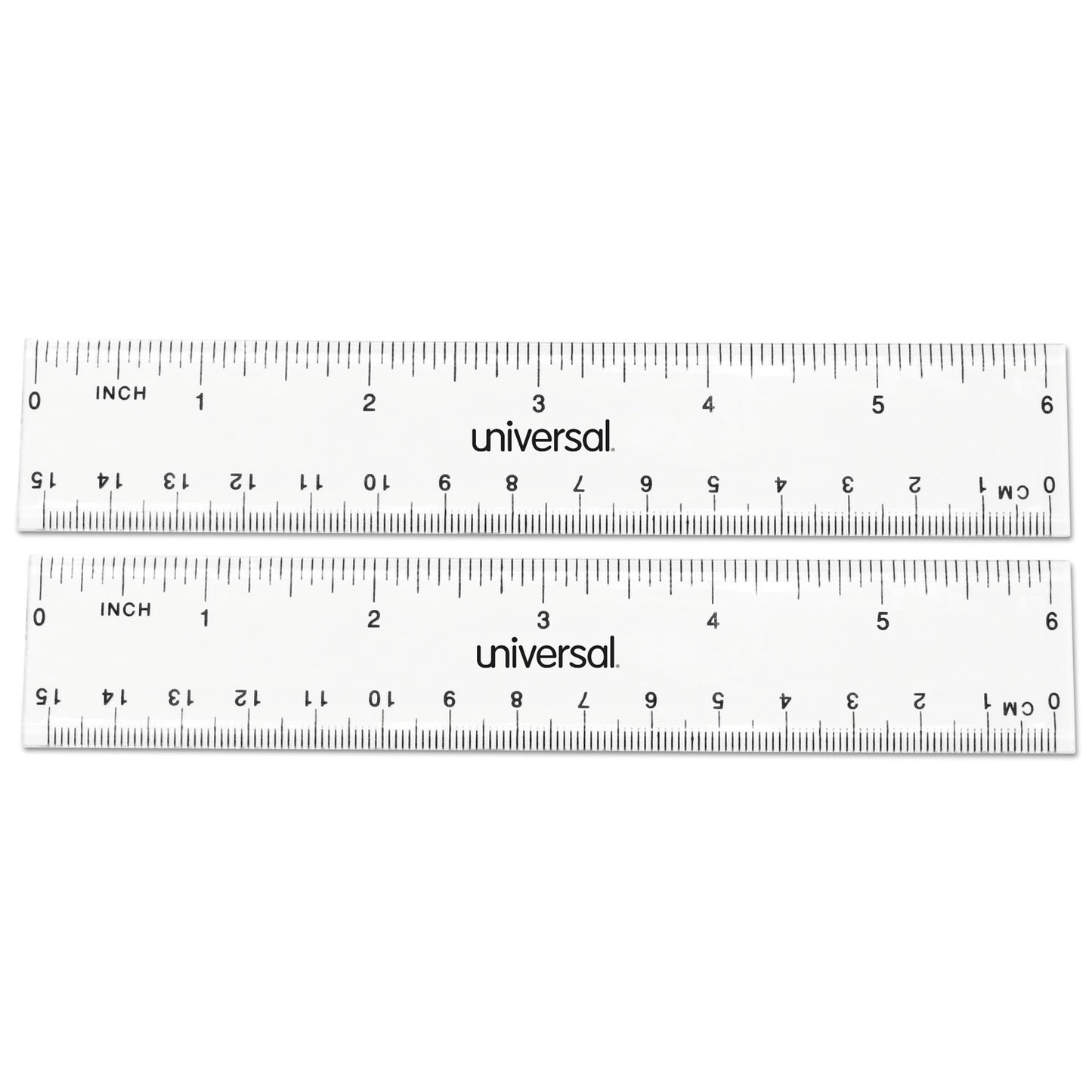 Universal Clear Plastic Ruler, Standard/Metric, 6" Long, Clear, 2/Pack (59025)