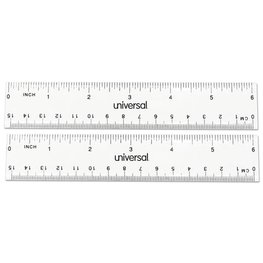 Universal Clear Plastic Ruler, Standard/Metric, 6" Long, Clear, 2/Pack (59025)