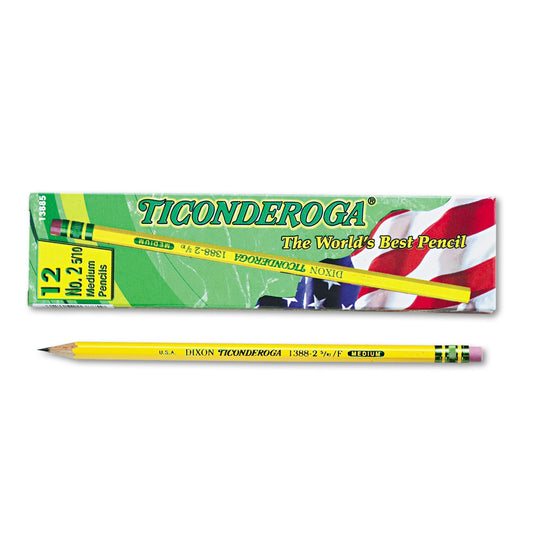 Ticonderoga Pencils, F (#2.5), Black Lead, Yellow Barrel, Dozen (13885)